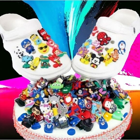 😺 Hello Kitty 6-Pack Shoe Charms White Cat Flip Flop Jewelry Hearts Camera Bear - Picture 2 of 5